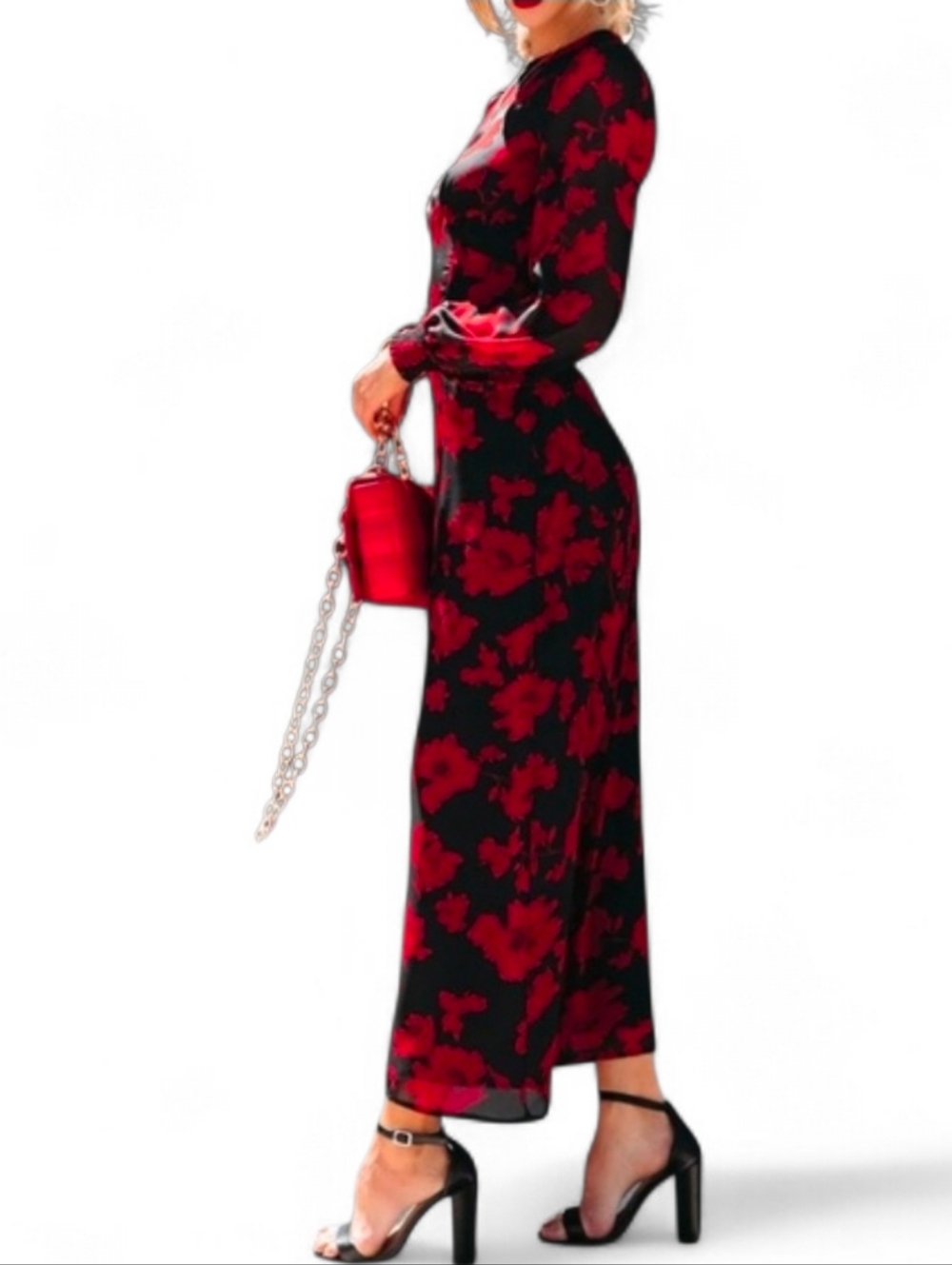 FORE Serendipity Red Black Floral Bodycon Maxi Dress - XS